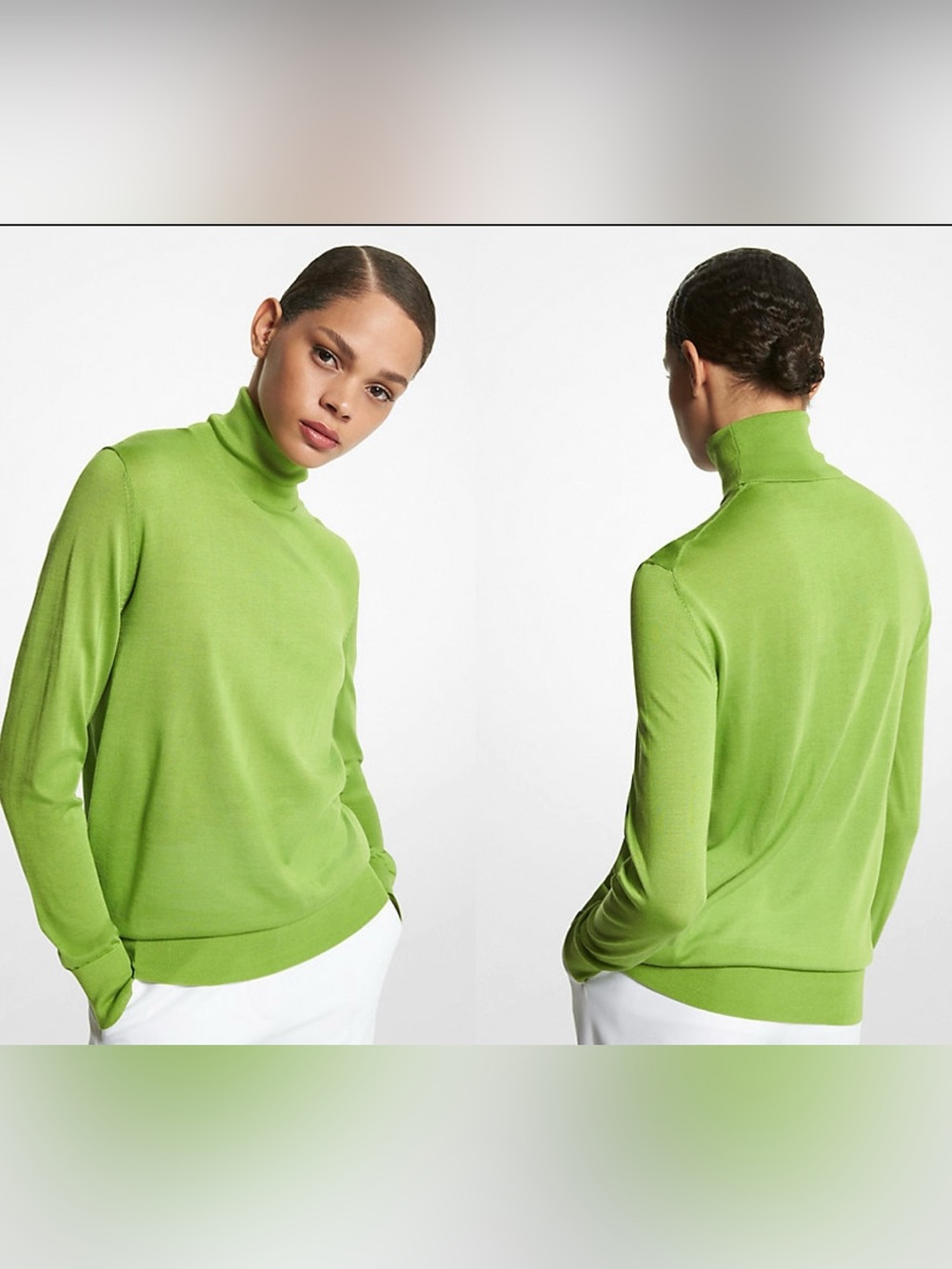 Michael Kors Collection Joan Feather Silk Green Turtleneck Sweater Size XL (NWT